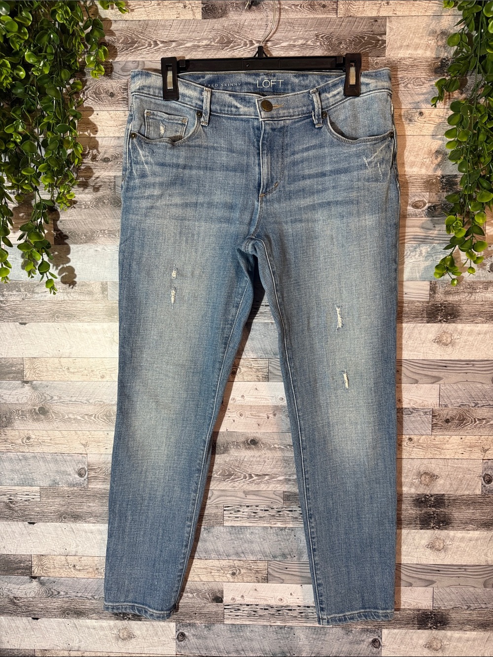 LOFT Light Blue Cropped Distressed Slim Jeans